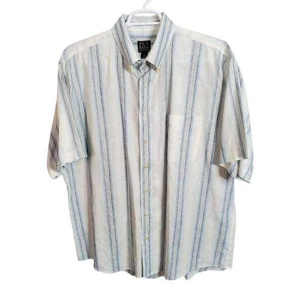 Jos A Bank Size XL Shirt Linen Stripe Travelers Collection Short Sleeve Business - Picture 2 of 9
